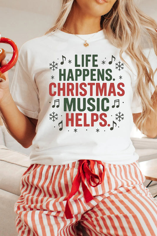 Life Happens, Christmas Music Tee 🎶