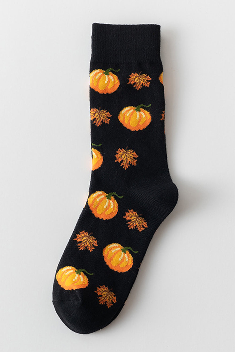 Parchment Pumpkin & Acorn Pattern Combed Cotton Crew Socks