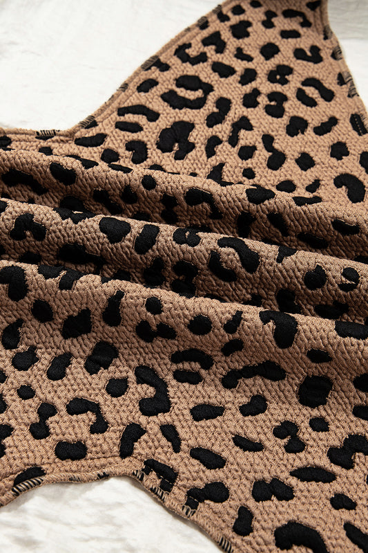 Brown Leopard Star Hooded Patchwork Contrast Piping Open Front Jacket