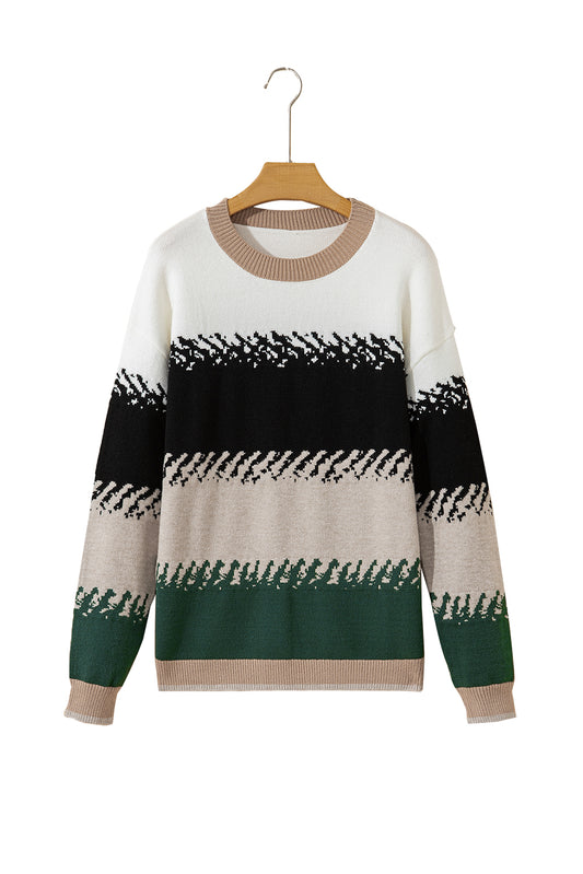 Black Stylish Color Block Pattern Drop Shoulder Sweater