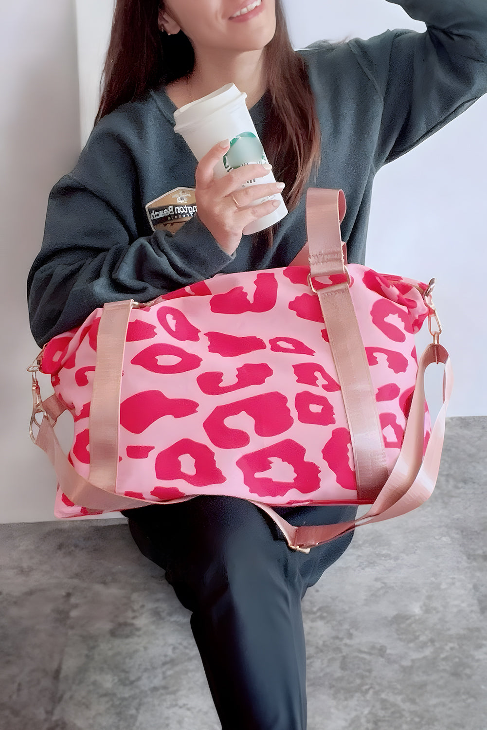 Black Leopard Print Luggage Tote Bag