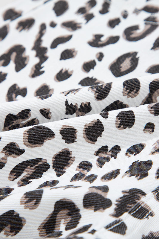 White Leopard Frayed Hem Denim Shorts