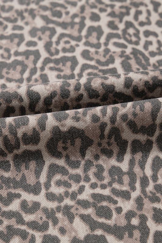 Brown Leopard High Waist Frayed Hem Jeans
