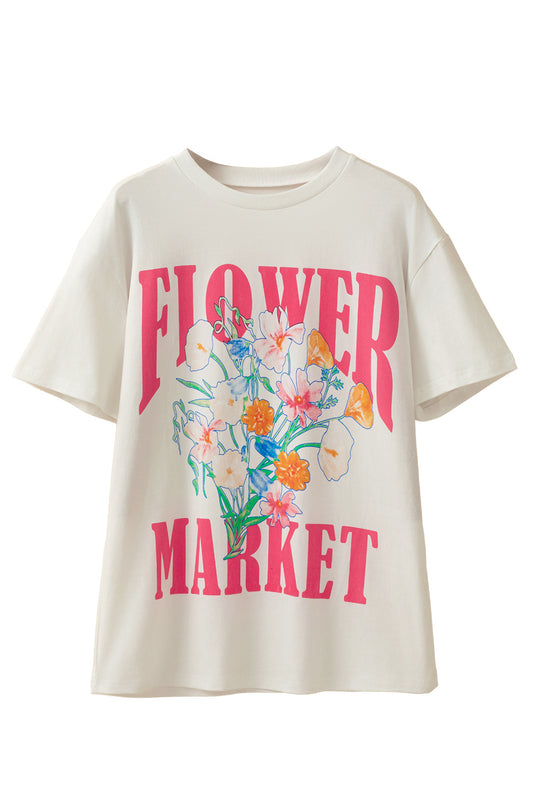 White FLOWER MARKET Letter Graphic T Shirt