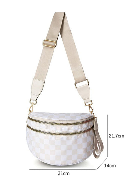 Chicory Coffee Checkered Print Wide Strap Large Crossbody Bag