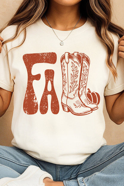 White FALL Boots Cracking Heat Transfer Printing Graphic T Shirt