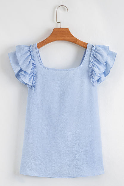 Gossamer Pink Textured Bow Frilled Ruffle Sleeve Blouse