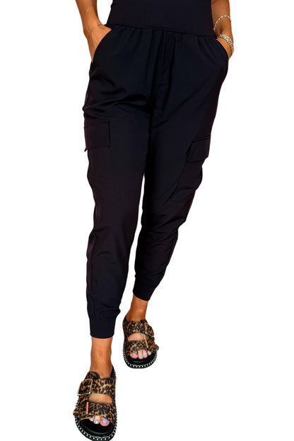 Camel Elastic High Waist Pocketed Cargo Jogger Pants