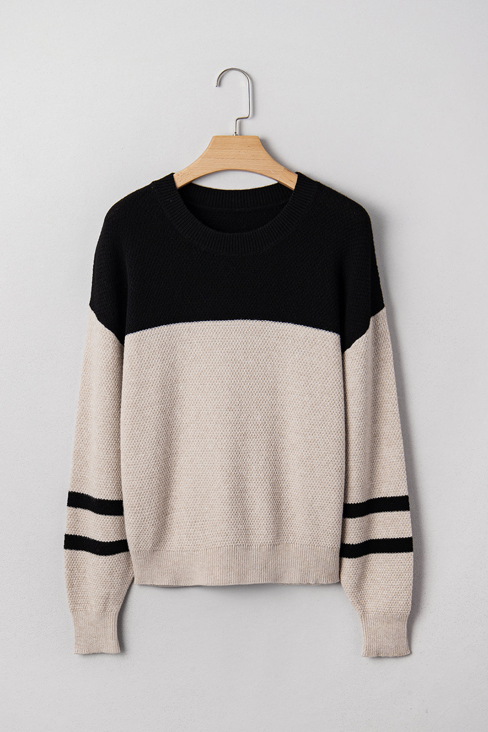 Dark Brown Colorblock Striped Sleeve Detail Knit Sweater