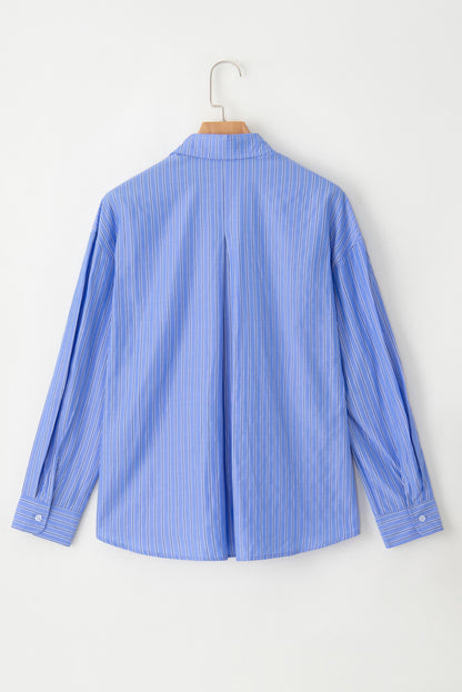 Blue Stripe Button Up Oversized Casual Shirt Shacket