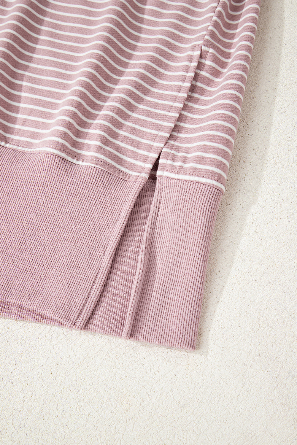 Rose Stripe Thumbhole Side Slits Drop Shoulder Loose Fit Hoodie