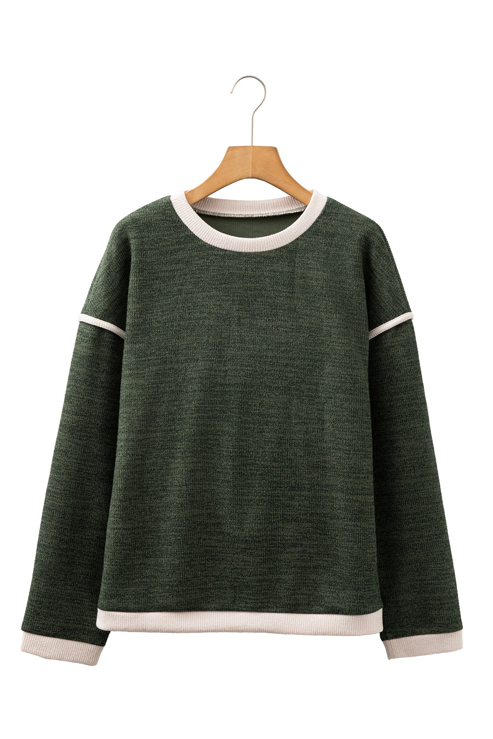 Four Leaf Clover Contrast Color Trim Knit Drop Shoulder Loose Top