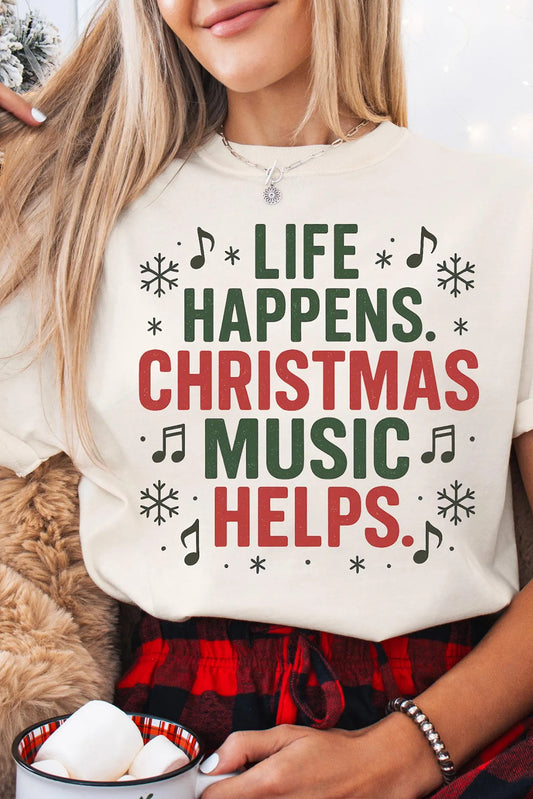 Life Happens, Christmas Music Tee 🎶