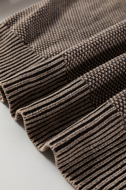 Dark Brown Cable Knit Raglan Sleeve Casual Sweater