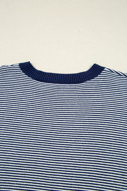 Red Stripe Colorblock Patchwork Dolman Oversize Tunic Sweater