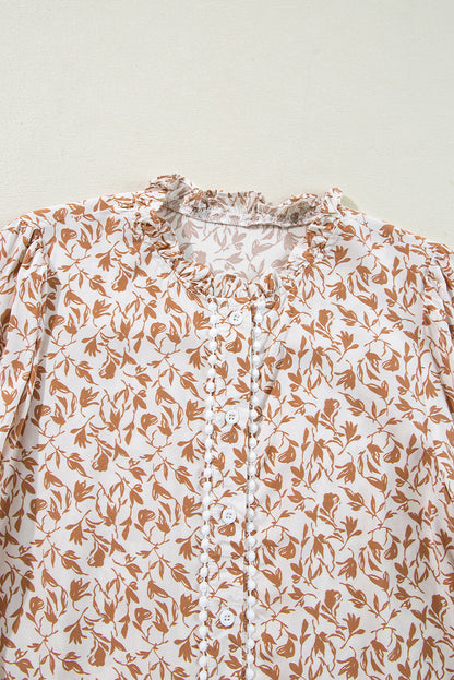 Yellow Printed Floral Print Lace Detail Puff Sleeve Shirt