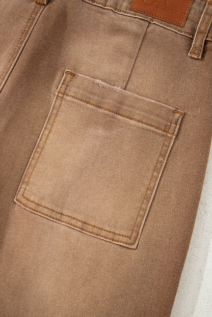 Brown Minimalist Patch Pocket High Waist Shift Jeans