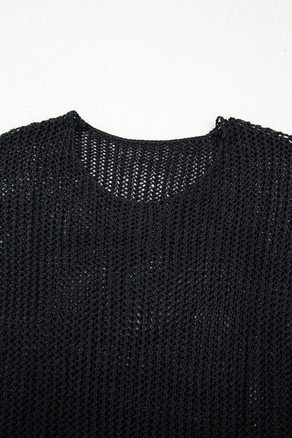 Coral Crochet Hollow-out Knit Sweater