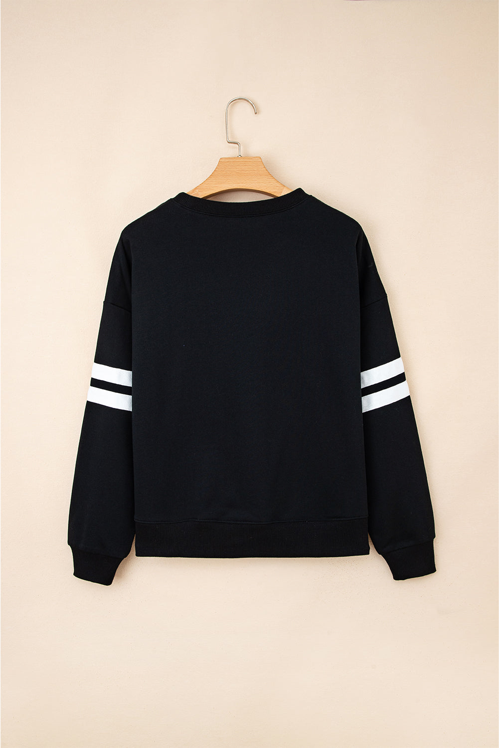Coffee Preppy Striped Sleeve Loose Sweatshirt