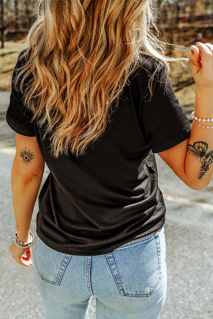 Black GOBBLE Leopard Letter Turkey Bow Graphic Heat Transfer Printing T Shirt