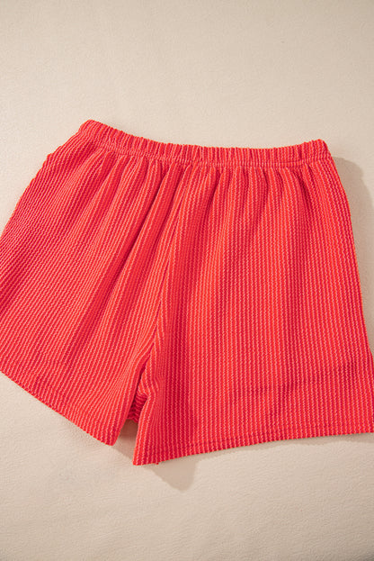 Parchment Corded Long Sleeve Top and High Waist Shorts Set