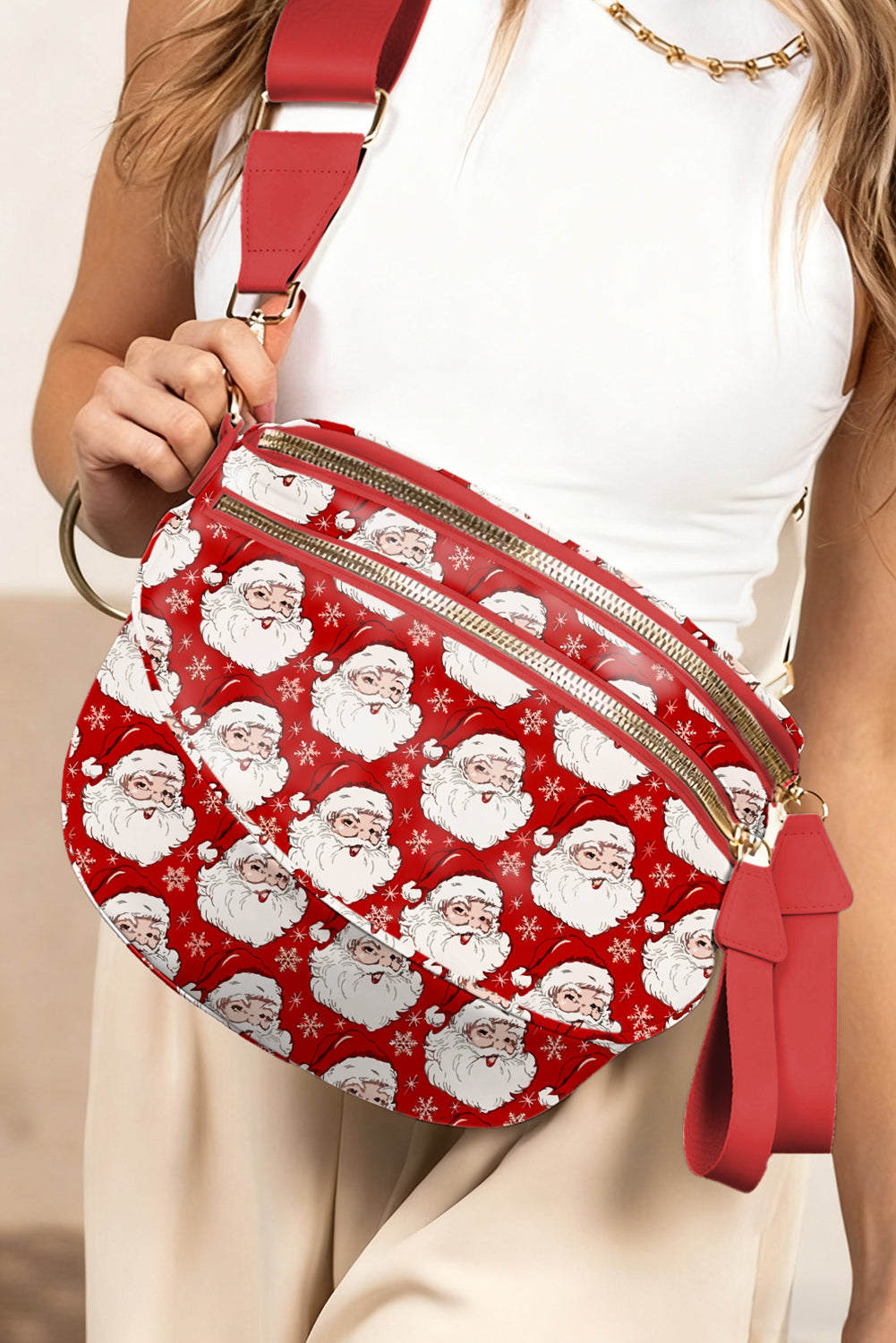 Black Floral Print Multi Pocket Crossbody Bag