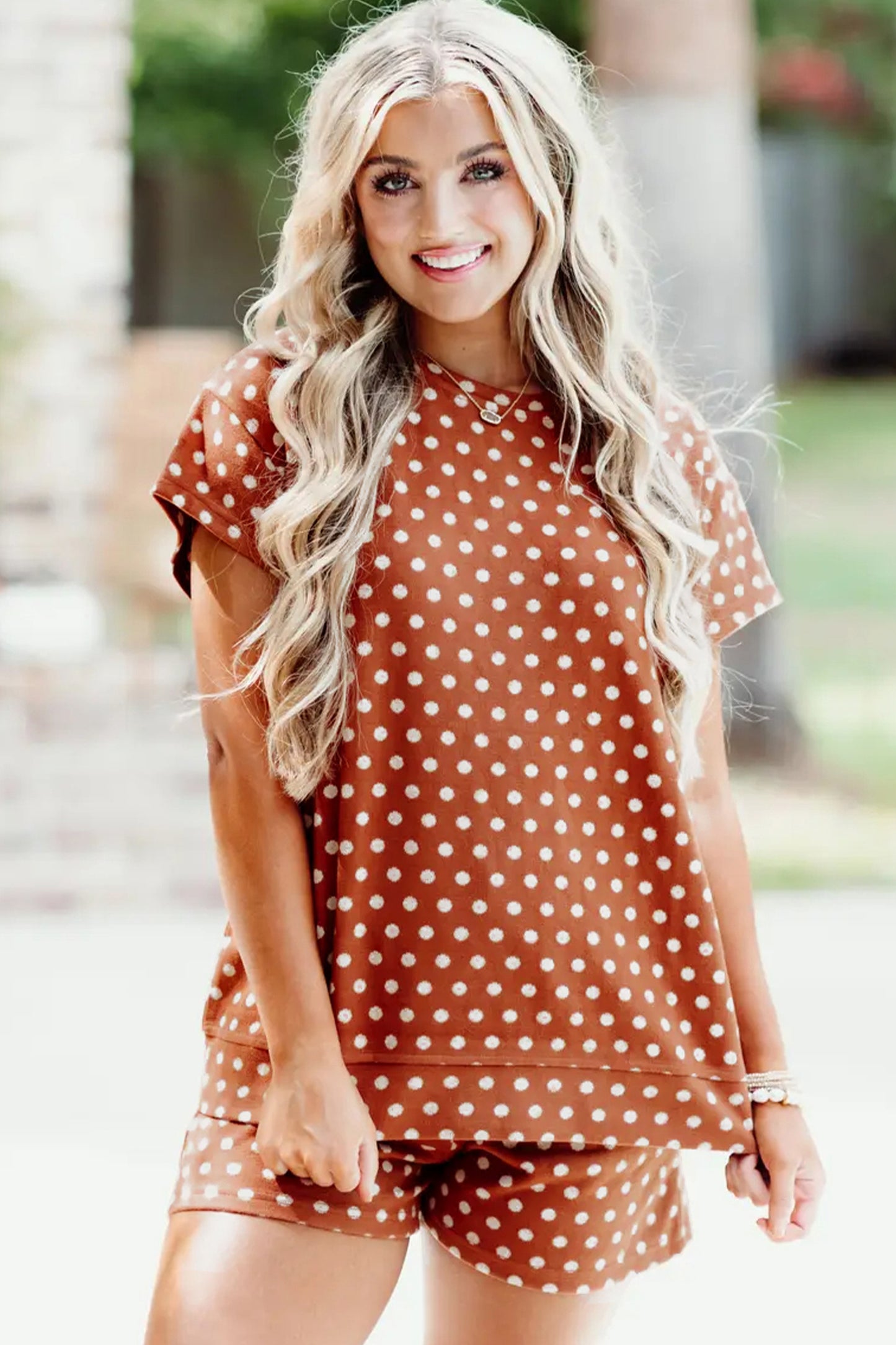 Pink Polka Dot Print Short Set