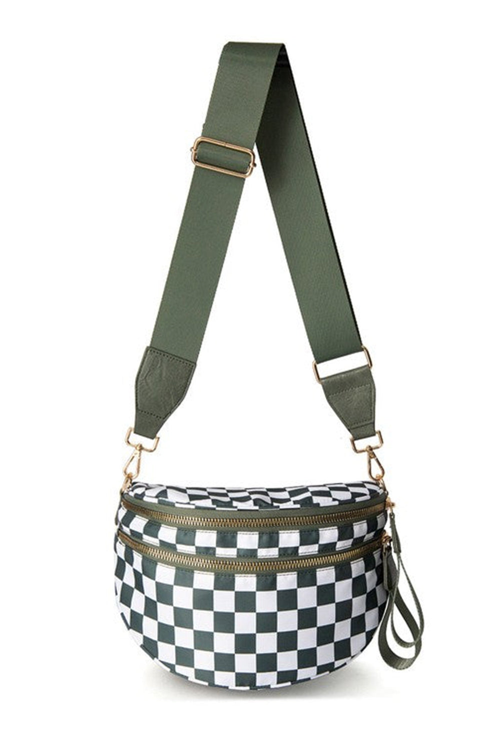 Chicory Coffee Checkered Print Wide Strap Large Crossbody Bag