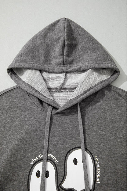 Dark Grey Cute Halloween Ghost Mineral Wash Oversized Hoodie