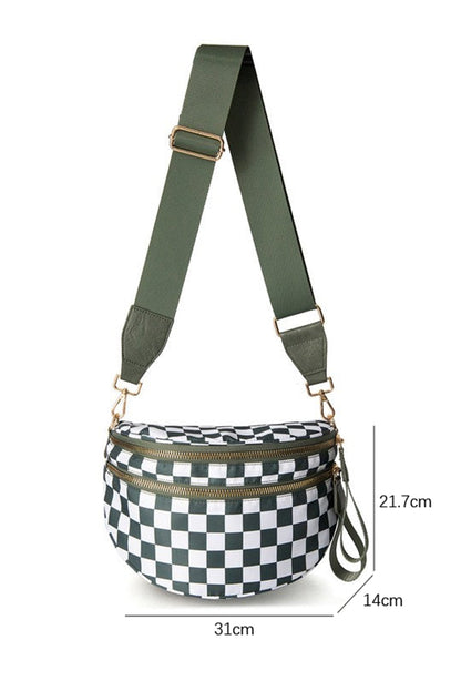 Chicory Coffee Checkered Print Wide Strap Large Crossbody Bag