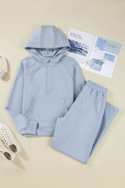 Jet Stream Half Zip Thumbhole Sleeve Hoodie Active Pants 2pcs Outfit