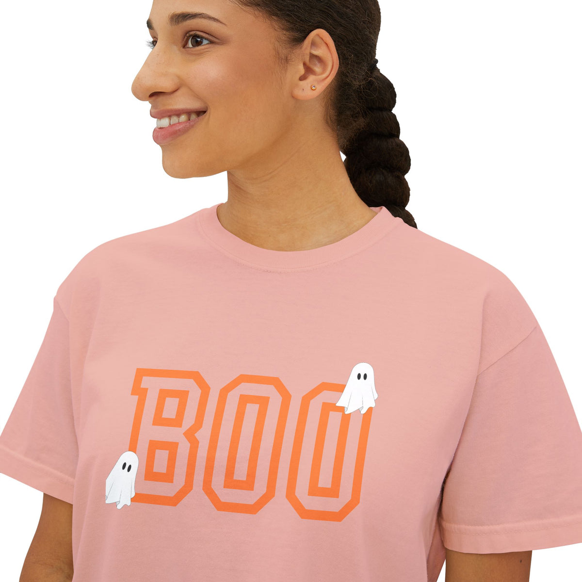 Halloween Ghost Women's Boxy Tee, Cute Halloween Shirt, Boo Tee, Spooky Casual Top, Fall Fashion Tee