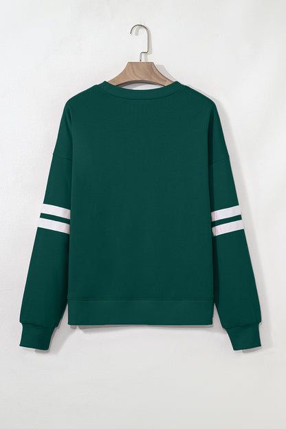 Coffee Preppy Striped Sleeve Loose Sweatshirt