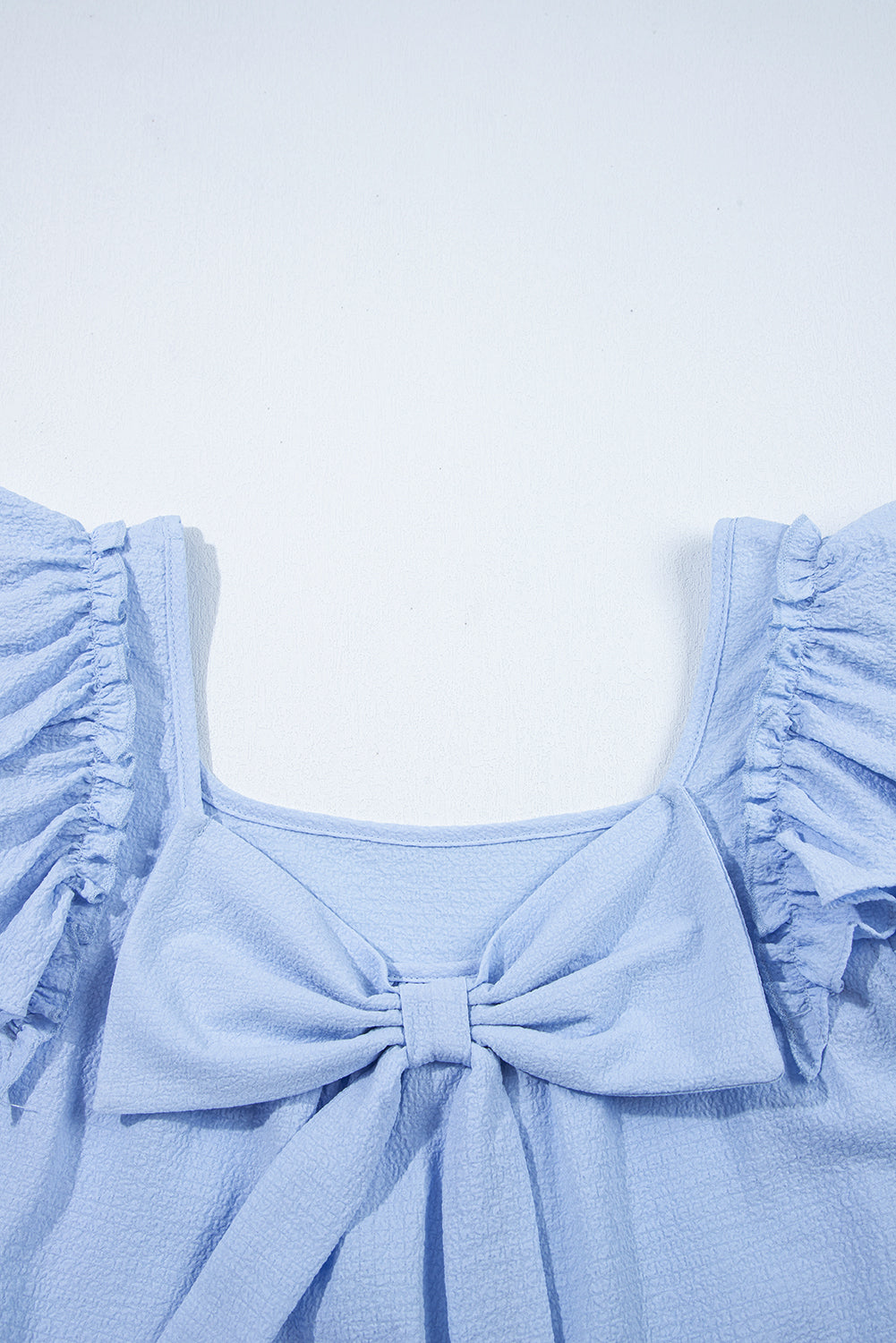 Gossamer Pink Textured Bow Frilled Ruffle Sleeve Blouse