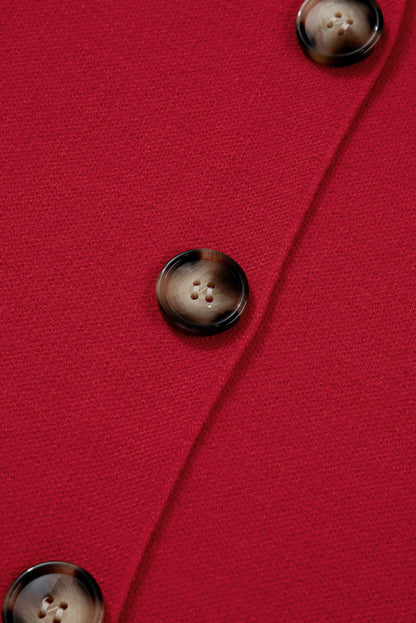 Fiery Red Solid Color Mock Collar Loose Jacket