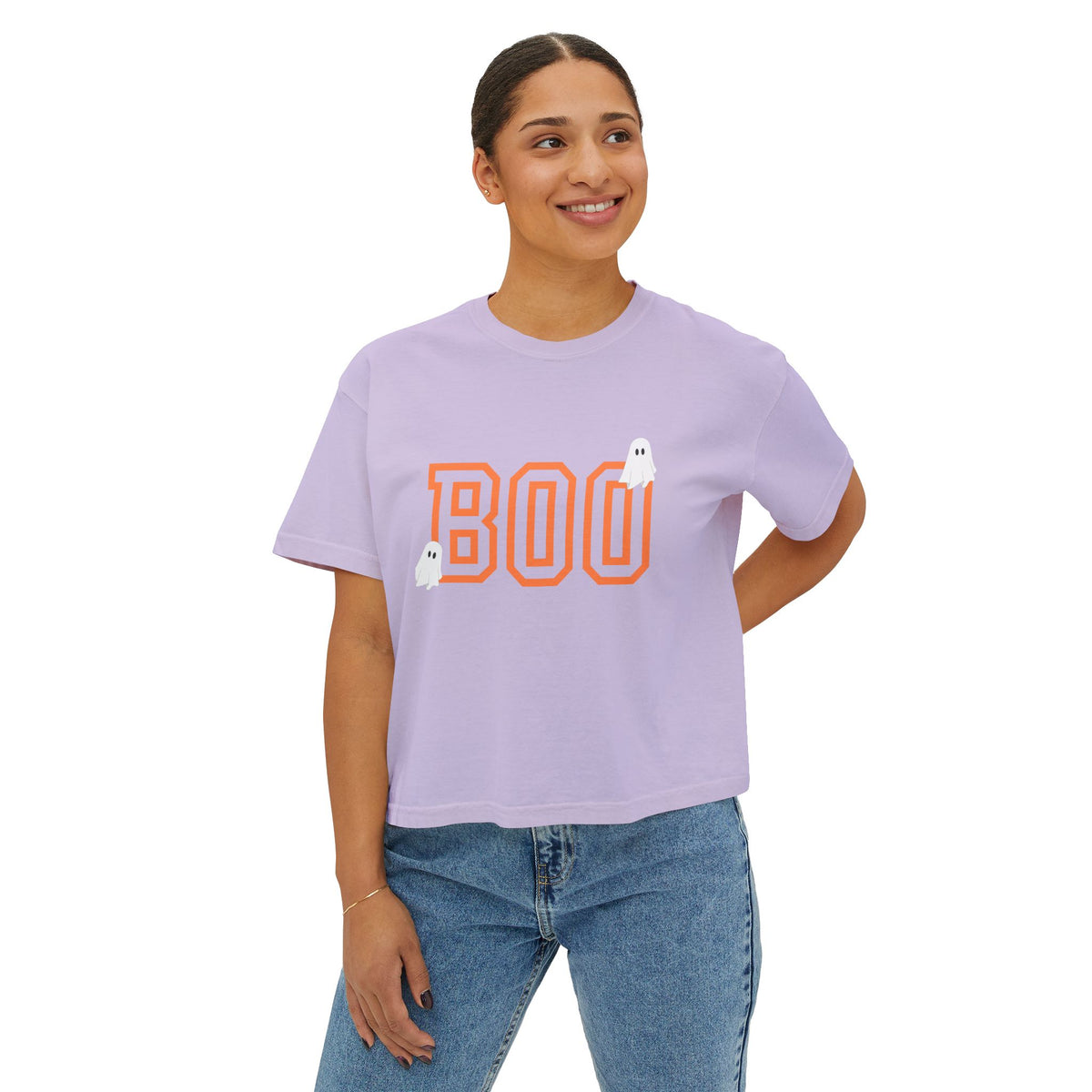 Halloween Ghost Women's Boxy Tee, Cute Halloween Shirt, Boo Tee, Spooky Casual Top, Fall Fashion Tee