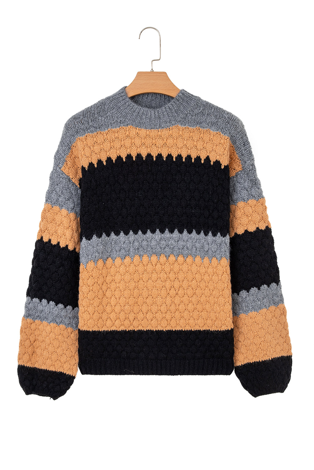 Khaki Colorblock High Neck Baggy Sweater