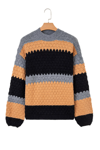 Khaki Colorblock High Neck Baggy Sweater