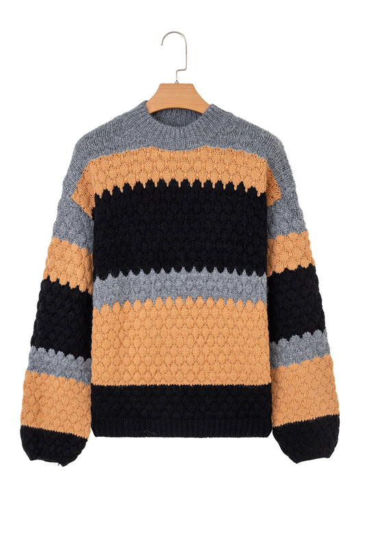 Khaki Colorblock High Neck Baggy Sweater