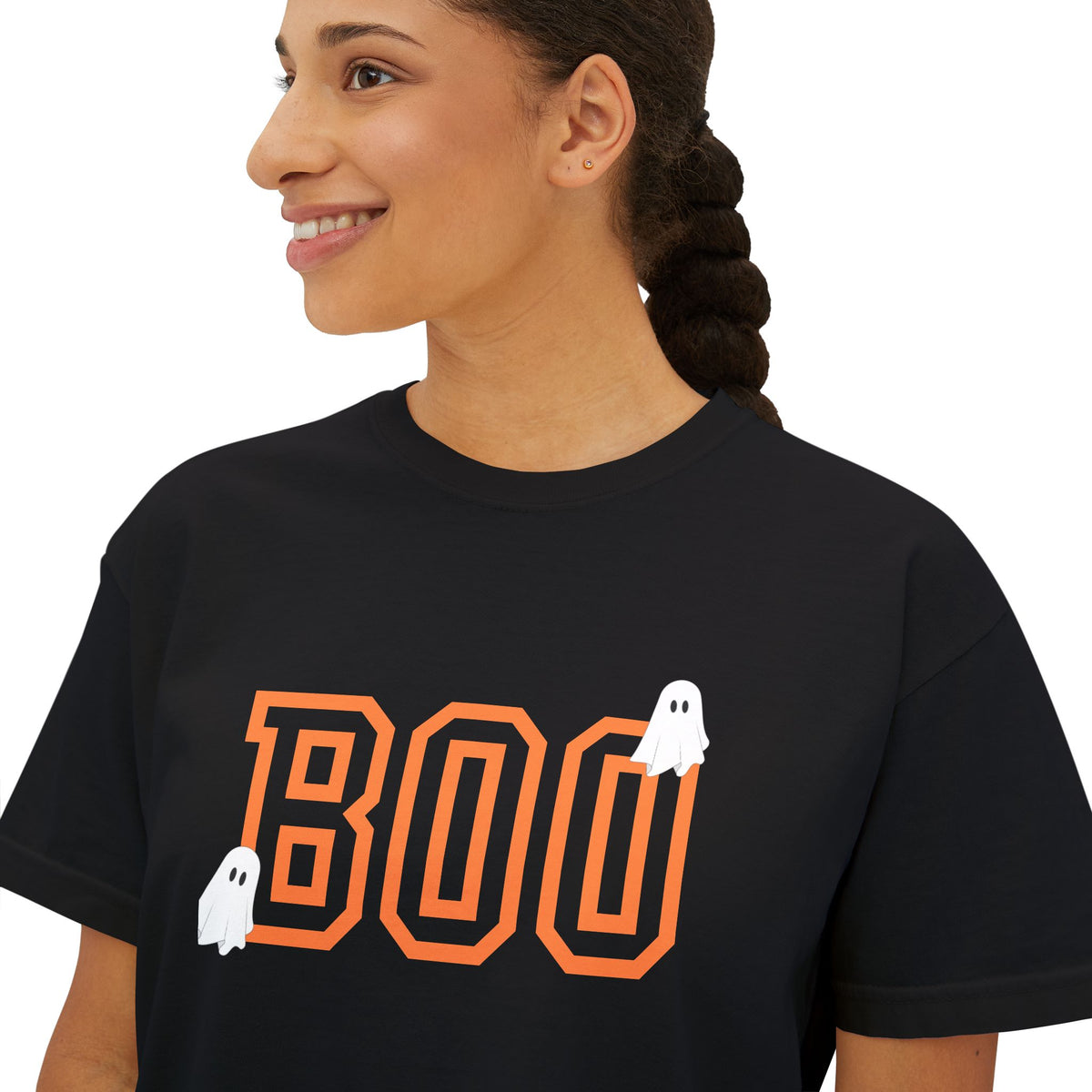 Halloween Ghost Women's Boxy Tee, Cute Halloween Shirt, Boo Tee, Spooky Casual Top, Fall Fashion Tee