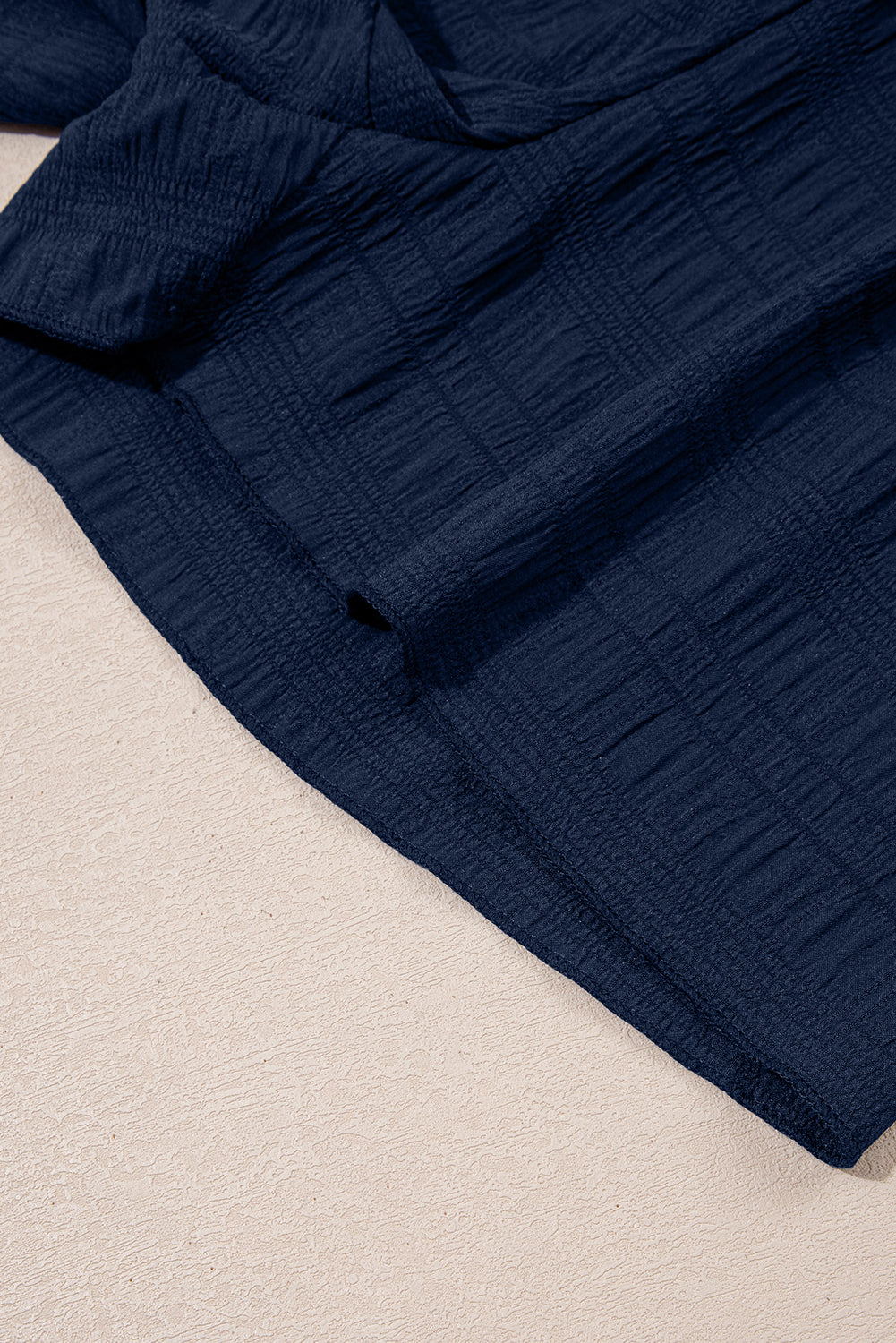 Dirty Blue Textured Ruffle Top and Shirred High Waist Shorts Set