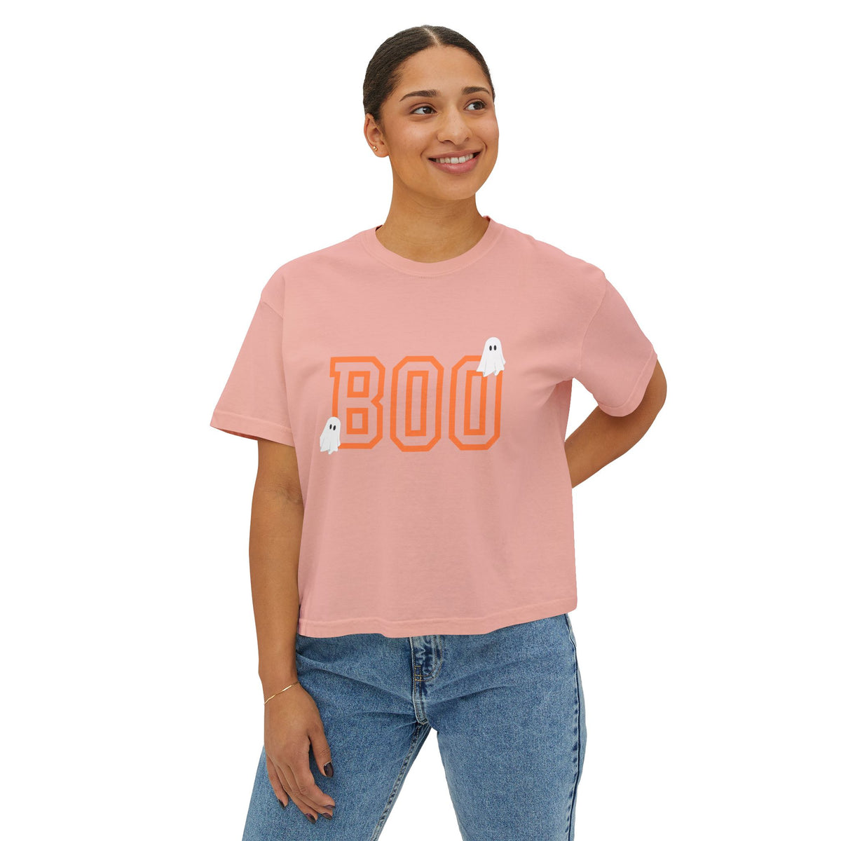 Halloween Ghost Women's Boxy Tee, Cute Halloween Shirt, Boo Tee, Spooky Casual Top, Fall Fashion Tee
