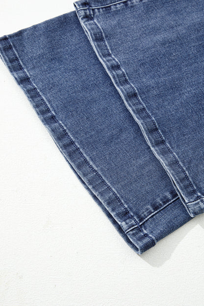 Dirty blue Button Zip High Waist Flared Hem Jeans