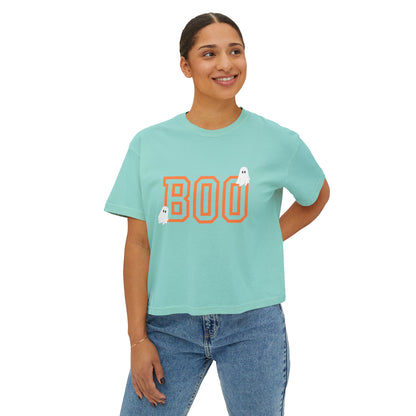Halloween Ghost Women's Boxy Tee, Cute Halloween Shirt, Boo Tee, Spooky Casual Top, Fall Fashion Tee