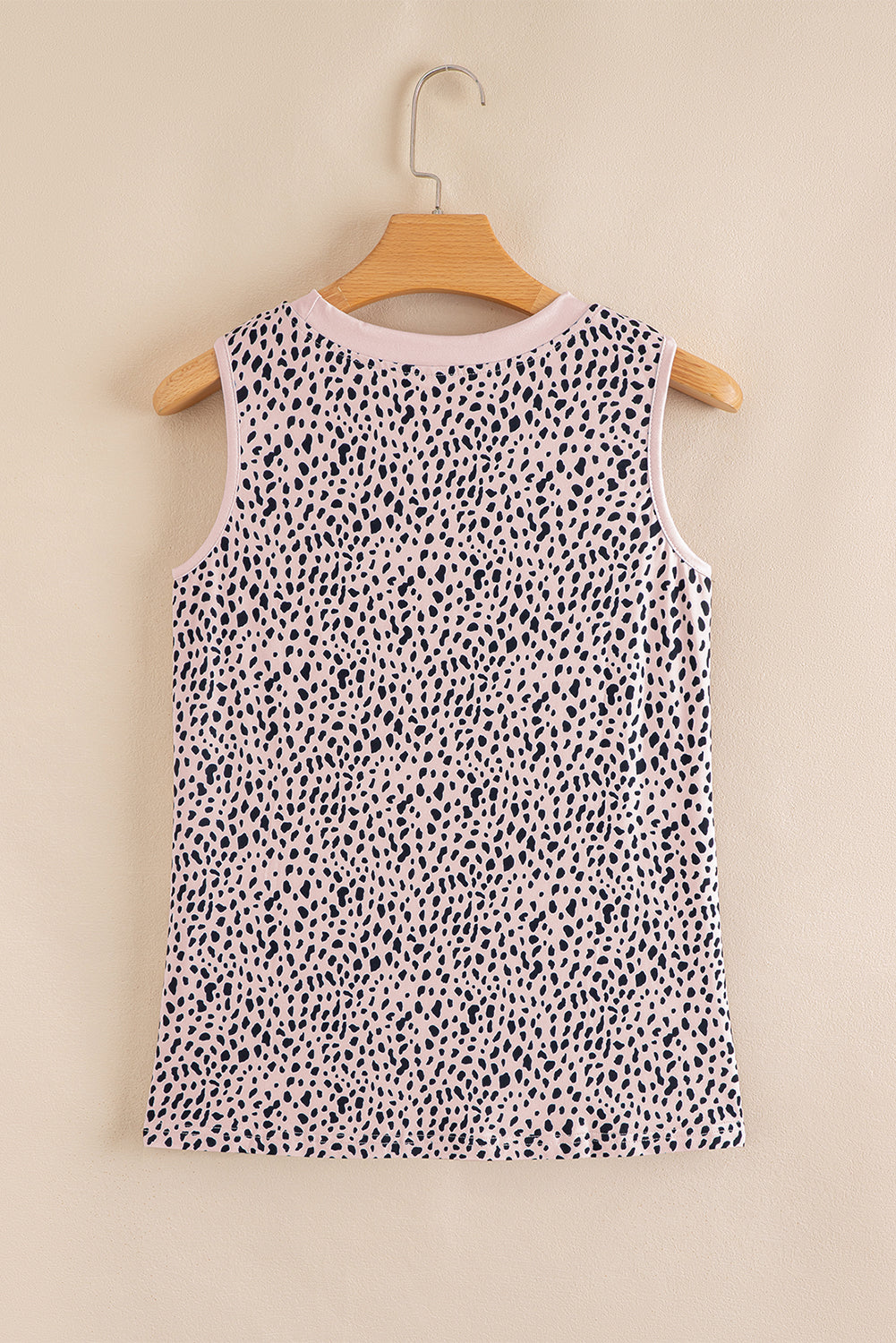 Apricot Allover Leopard Print Round Neck Tank Top