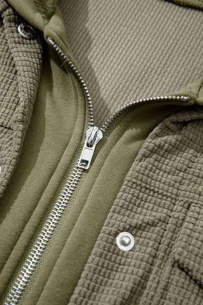 Laurel Green Solid Color Textured Patchwork Flap Pocket Shacket