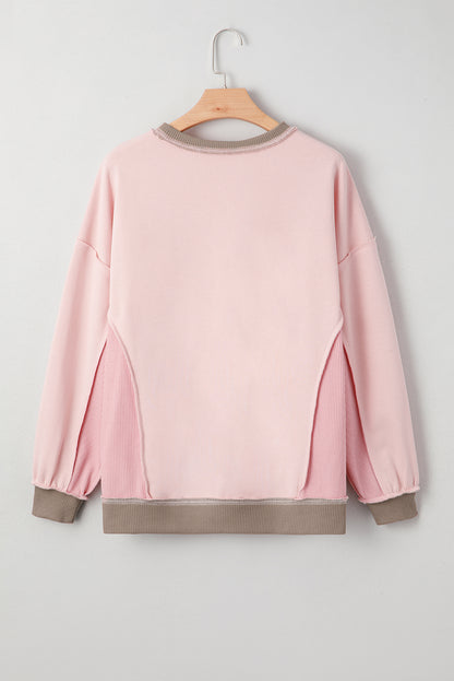 Smoke Green Colorblock Waffle Patchwork Oversize Sweatshirt