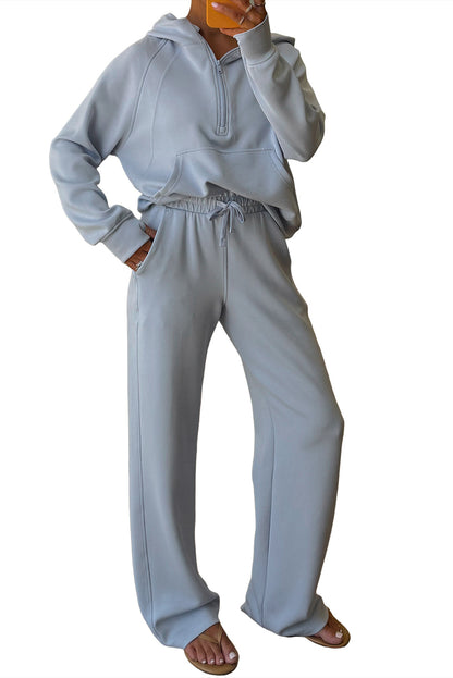 Jet Stream Half Zip Thumbhole Sleeve Hoodie Active Pants 2pcs Outfit