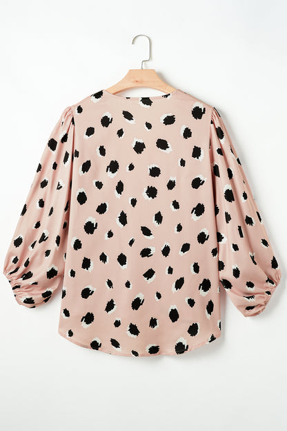 Khaki Leopard V Neck Bracelet Sleeve Blouse