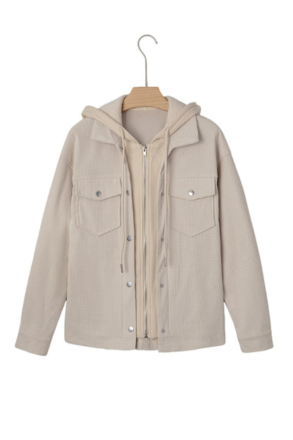 Laurel Green Solid Color Textured Patchwork Flap Pocket Shacket